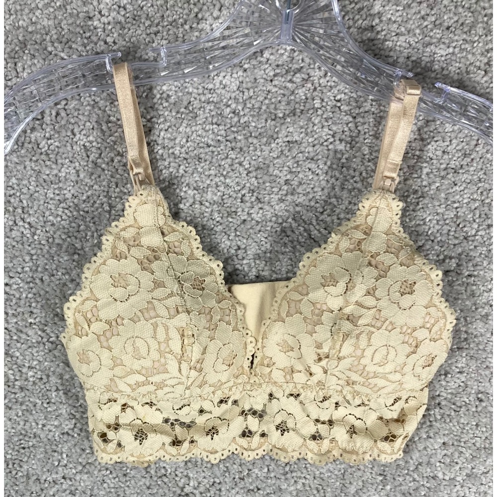 Momanda‎ Bralette Lace Floral Cream Beige Adjustable Straps Wireless Bra 34C